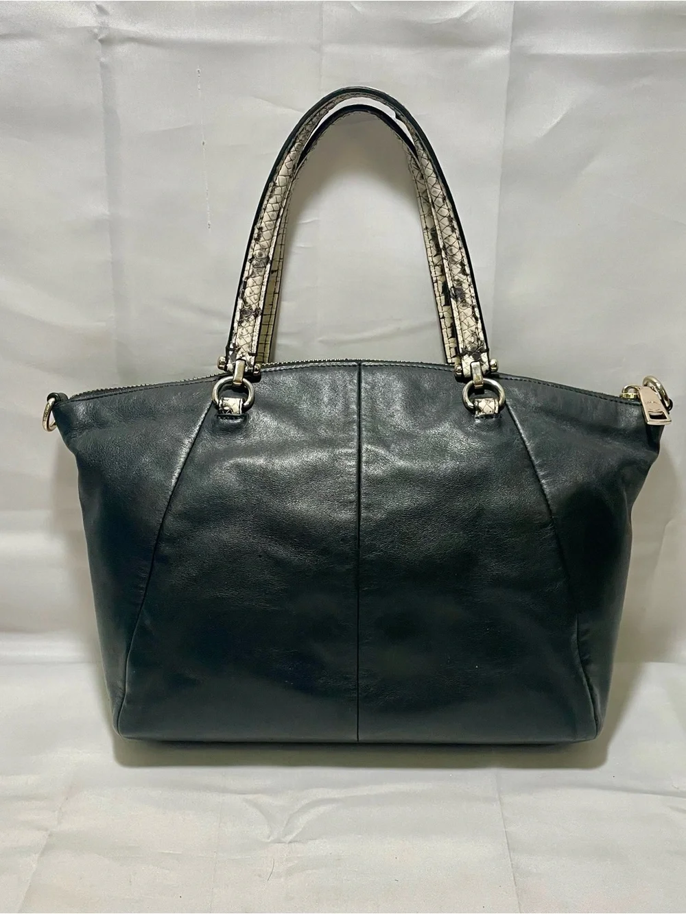 Coach Black Leather Prairie Satchel/Crossbody with Snakeskin Handles